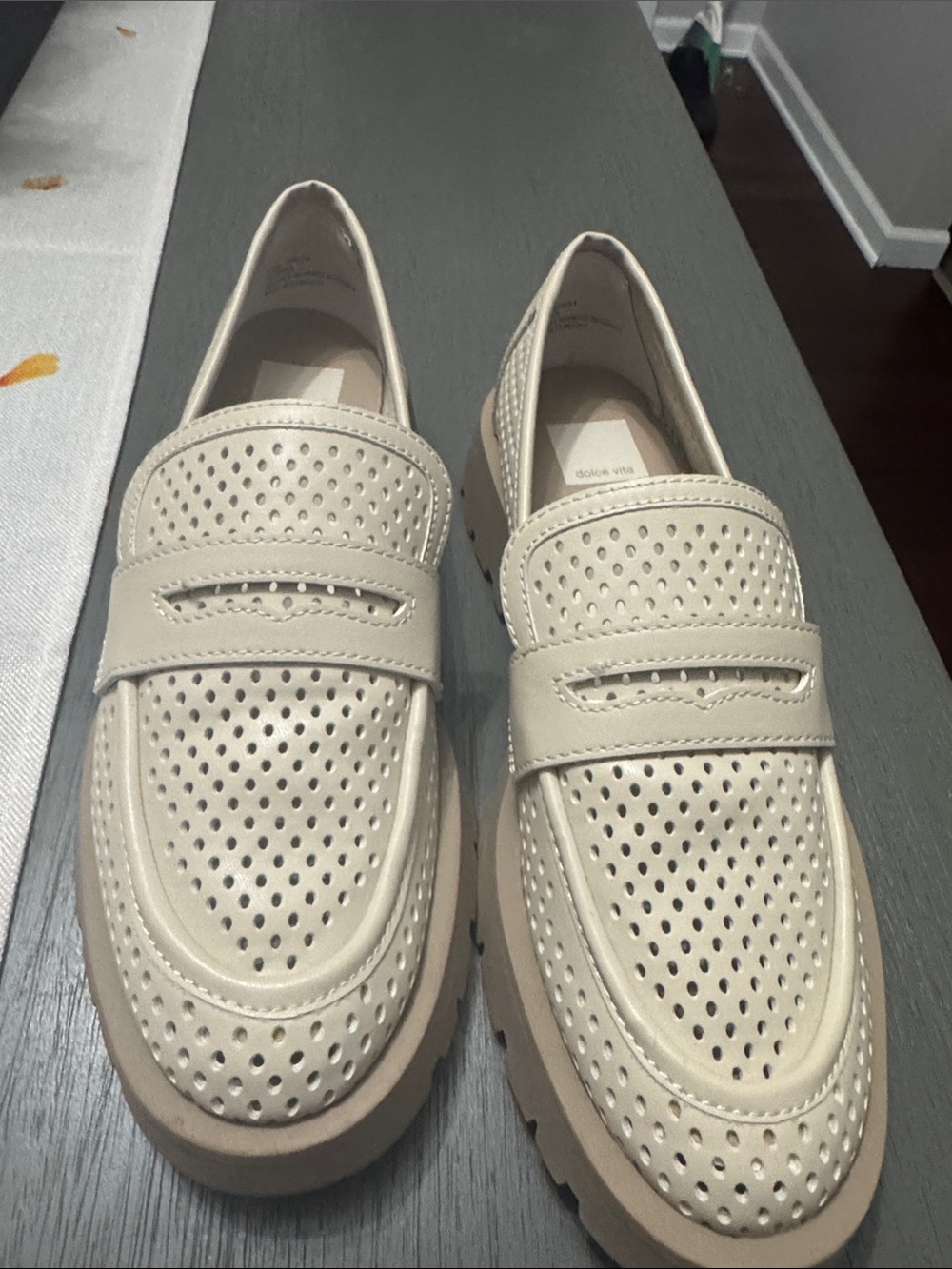 Dolce Vita Beige Perforated Penny Loafers - Picture 4 of 5